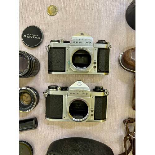 309 - A Collection of 1960s Pentax 35mm SLR Camera Equipment. Includes 2 Pentax SV 35mm Cameras with Cases... 