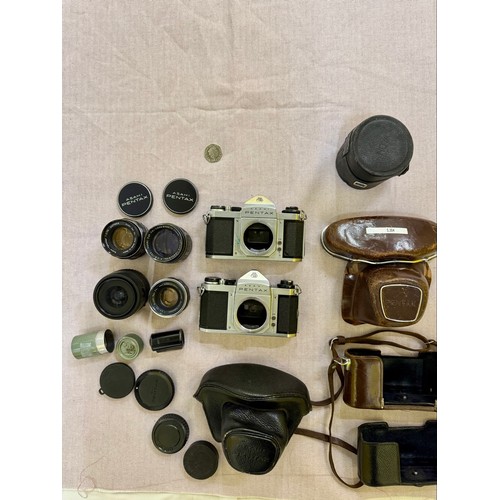 309 - A Collection of 1960s Pentax 35mm SLR Camera Equipment. Includes 2 Pentax SV 35mm Cameras with Cases... 