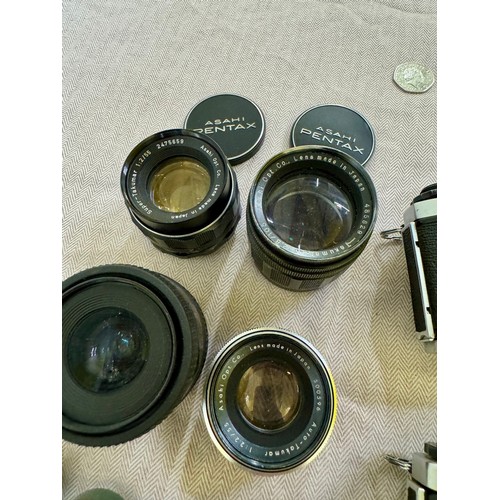 309 - A Collection of 1960s Pentax 35mm SLR Camera Equipment. Includes 2 Pentax SV 35mm Cameras with Cases... 