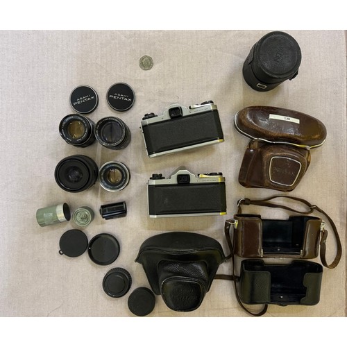 309 - A Collection of 1960s Pentax 35mm SLR Camera Equipment. Includes 2 Pentax SV 35mm Cameras with Cases... 