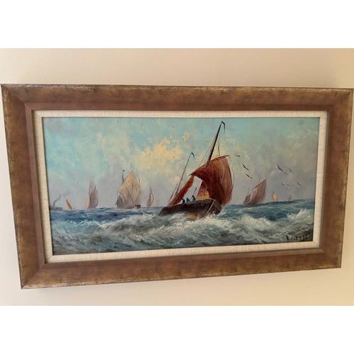 62 - C20th Maritime painting, a pair of impressionist oils of fishing boats at work.
Signed E Chester.

T... 