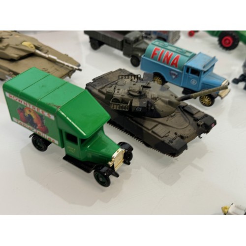 361 - Die cast toys, model military vehicle’s, tanks, armoured cars etc and commercial vehicles and lorrie... 