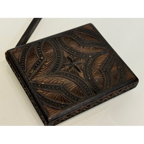 30 - A carved wooden card case, hand decorated on all sides, 10 cm x 8.5 cm.

This lot is available for i... 