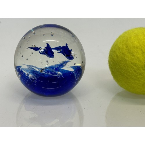 40 - A glass paperweight with two blue fish inside. 7 cm tall.

This lot is available for in-house shippi... 