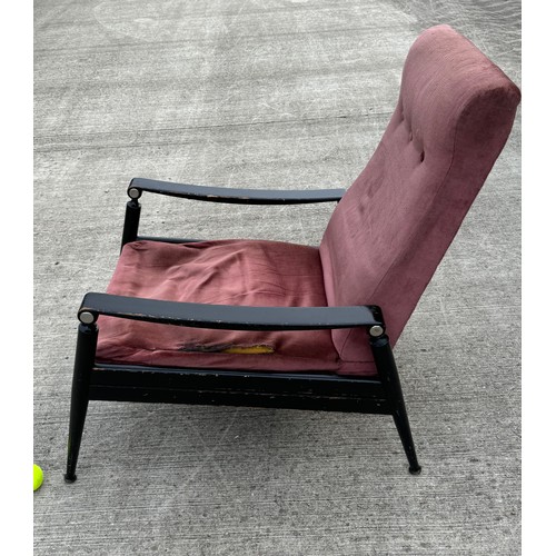 1 - Mid-century reclining armchair with integral fold out extension that is extended by the reclining me... 