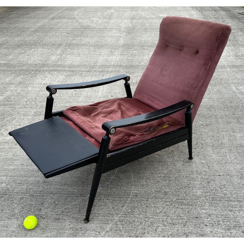 1 - Mid-century reclining armchair with integral fold out extension that is extended by the reclining me... 