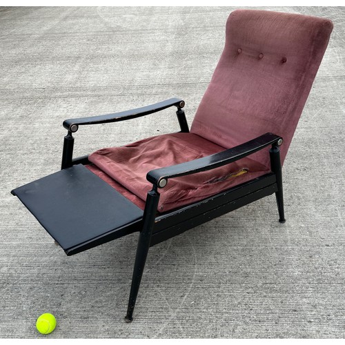 1 - Mid-century reclining armchair with integral fold out extension that is extended by the reclining me... 