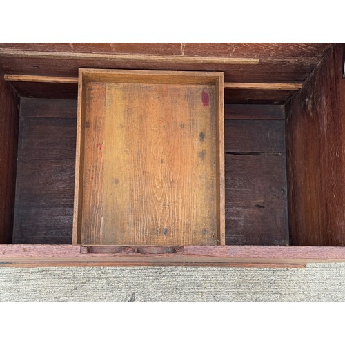 7 - Oak storage chest with two inner sliding drawer sections, 80 cm x 48 cm x 55 cm high.

This lot is c... 