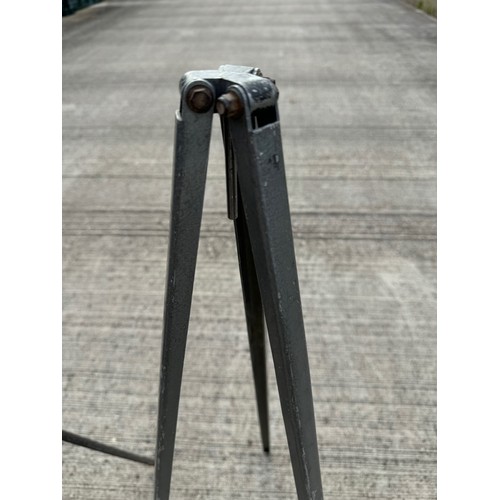 76 - Two metal tripod stands, for cameras or scientific equipment. 104 cm and 88 cm tall respectfully.

T... 