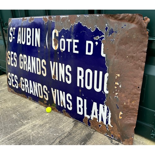 81 - Enamel advertising sign, a very large French promotional sign for Burgandy Grand Cru wines 2m wide x... 