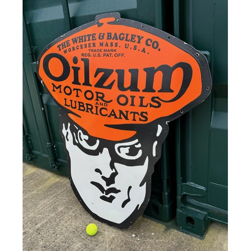 82 - Automobilia, a large enamel Oilzum Motor Oils advertising sign, 122 cm wide x 122 cm high with holes... 