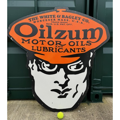 82 - Automobilia, a large enamel Oilzum Motor Oils advertising sign, 122 cm wide x 122 cm high with holes... 