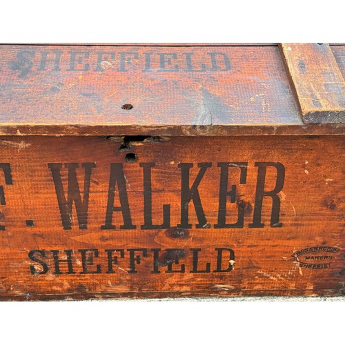 87 - Wooden storage box, a rare early C20th banana shipping crate retaining its lid, marked for a Sheffie... 