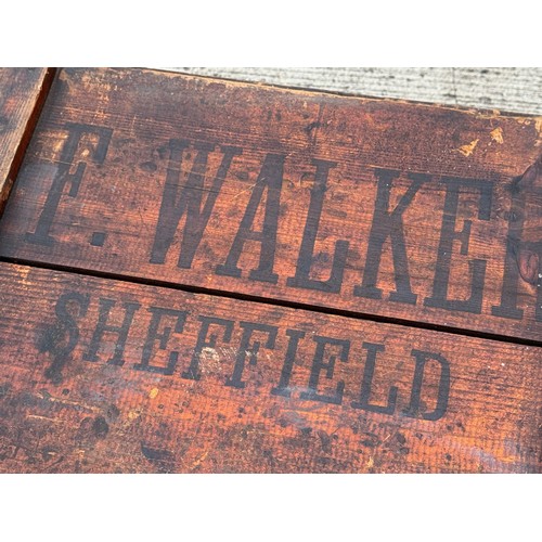 87 - Wooden storage box, a rare early C20th banana shipping crate retaining its lid, marked for a Sheffie... 