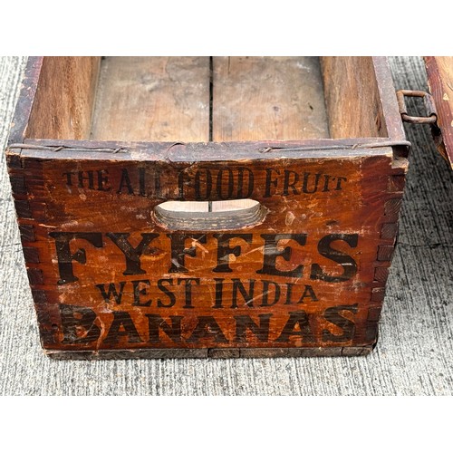 87 - Wooden storage box, a rare early C20th banana shipping crate retaining its lid, marked for a Sheffie... 