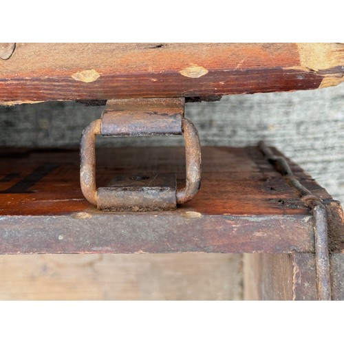 87 - Wooden storage box, a rare early C20th banana shipping crate retaining its lid, marked for a Sheffie... 