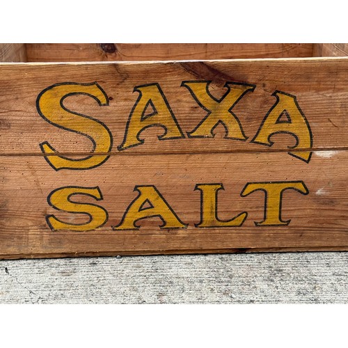 88 - Wooden transportation box advertising Saxa salt,  56 cm x 36 cm x 28 cm high.

This lot is available... 