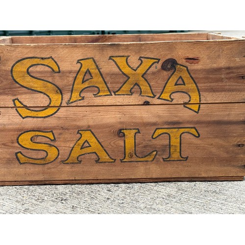 88 - Wooden transportation box advertising Saxa salt,  56 cm x 36 cm x 28 cm high.

This lot is available... 