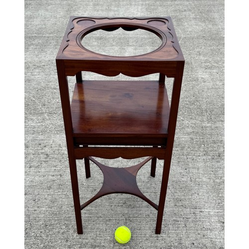 97 - Edwardian furniture, a mahogany and satin wood wash stand,  35 cm x 35 cm x 78.5 cm high.

This lot ... 