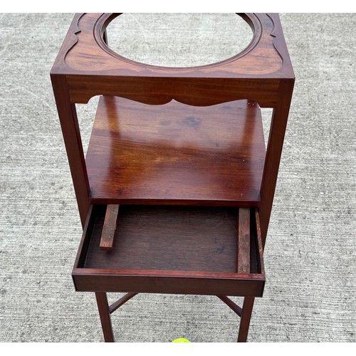 97 - Edwardian furniture, a mahogany and satin wood wash stand,  35 cm x 35 cm x 78.5 cm high.

This lot ... 