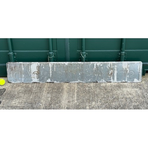 159 - A large vintage pressed aluminium road sign, St Martins Road, 145 cm x 23 cm.

This lot is available... 