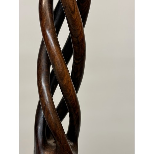 162 - Carved hardwood lamp base 148 cm high, 35 cm diameter base.

This lot is available for in-house ship... 