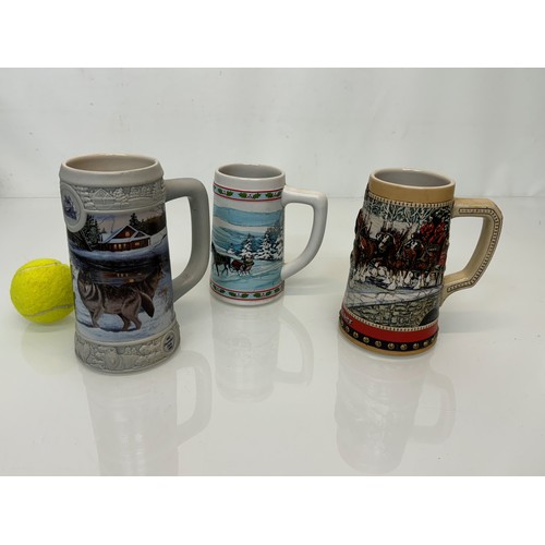 163 - Breweryana, three American Beer themed Christmas Steins, Miller, Budweiser breweries.

This lot is a... 