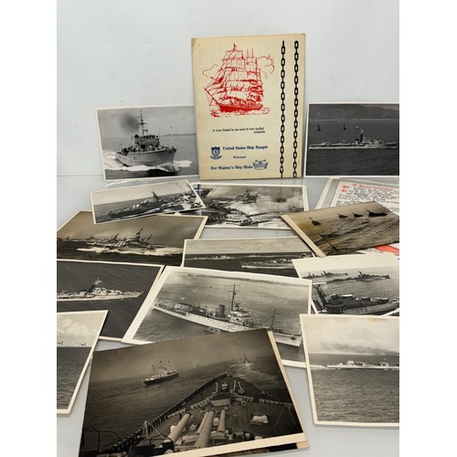 173 - Maritime ephemera, a collection of large press photographs and items relating to HMS Blake, and a al... 