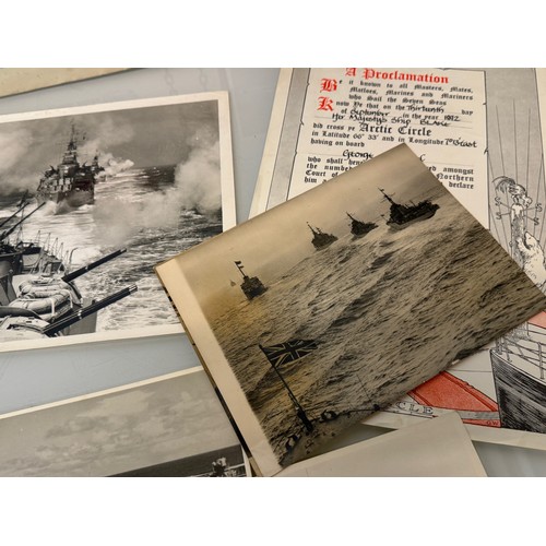 173 - Maritime ephemera, a collection of large press photographs and items relating to HMS Blake, and a al... 