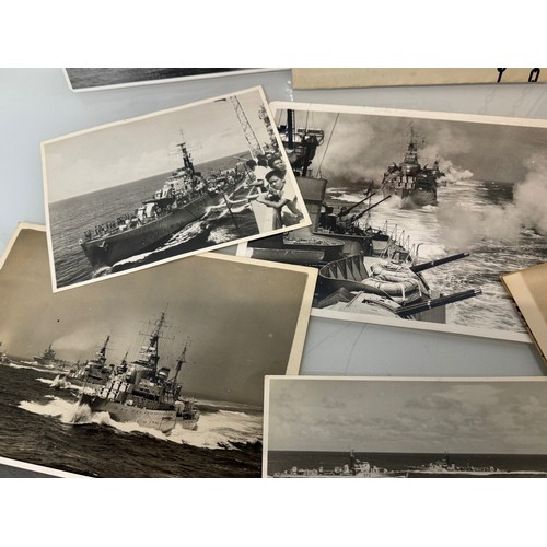 173 - Maritime ephemera, a collection of large press photographs and items relating to HMS Blake, and a al... 