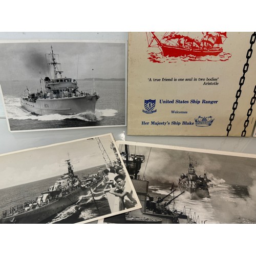 173 - Maritime ephemera, a collection of large press photographs and items relating to HMS Blake, and a al... 