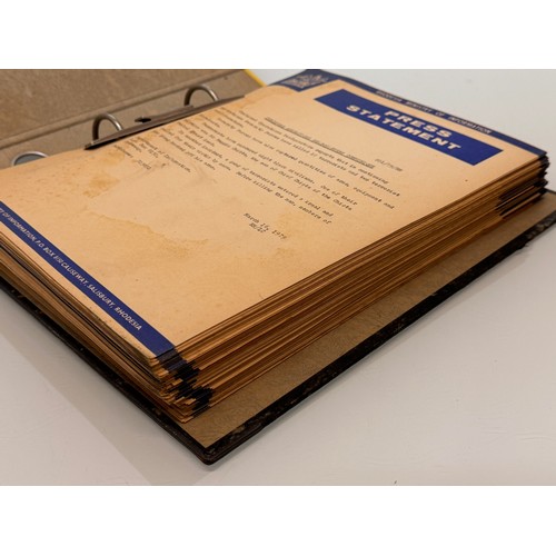 178 - Ephemera, 1970’s Rhodesia Ministry of Information press statements in a large ring binder.

This lot... 