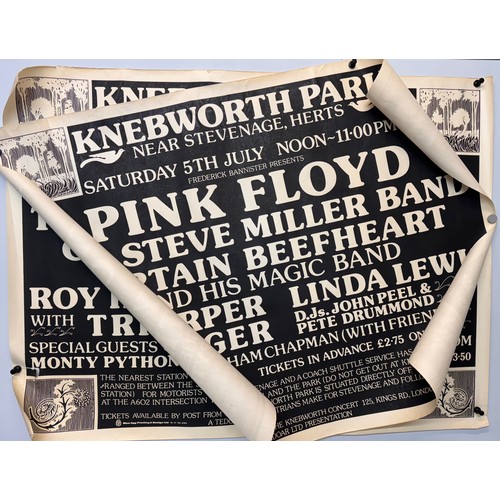 71 - Pop music ephemera, two Knebworth concert posters headline act Pink Floyd summer of 1976.

This lot ... 