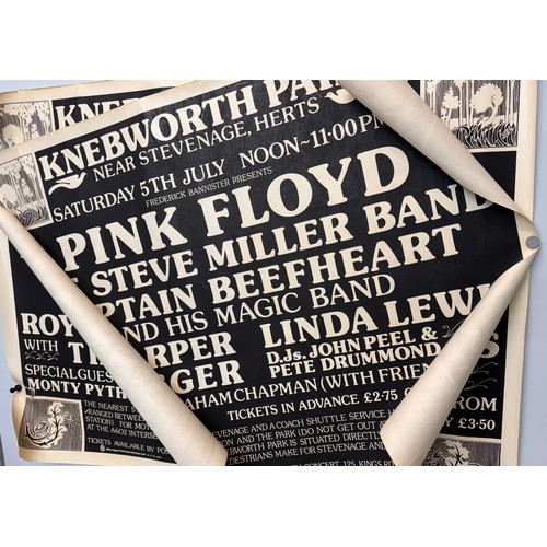 71 - Pop music ephemera, two Knebworth concert posters headline act Pink Floyd summer of 1976.

This lot ... 