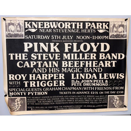 71 - Pop music ephemera, two Knebworth concert posters headline act Pink Floyd summer of 1976.

This lot ... 