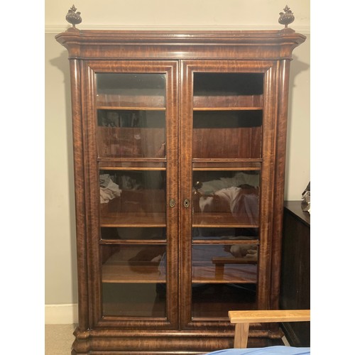 157 - Victorian furniture, a two door five section mahogany bookcase with glazed doors, one panel missing,... 