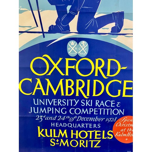 153 - Art Deco Sking Poster, a Winter Sports varsity matches, Cambridge University and Oxford University, ... 