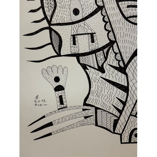 360 - French contemporary Folk Art, a striking study in pen by Pascal Audin 2013. 70 cm x 50 cm.

This lot... 