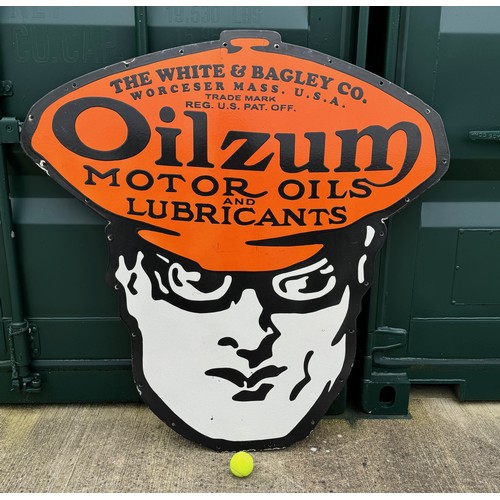 148 - Automobilia, a large enamel Oilzum Motor Oils advertising sign, 122 cm wide x 122 cm high with holes... 