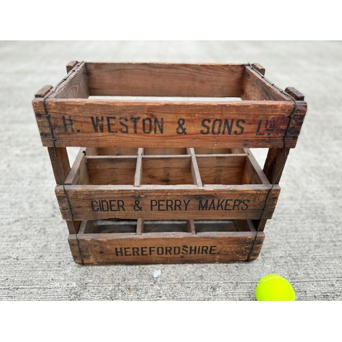 183 - Breweryana, a wooden cider crate marked for H Westons & Sons of Herefordshire, 14 inches x 9.5 inche... 