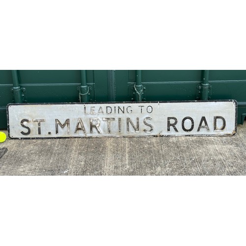 375 - A large vintage pressed aluminium road sign, St Martins Road, 145 cm x 23 cm.

This lot is available... 