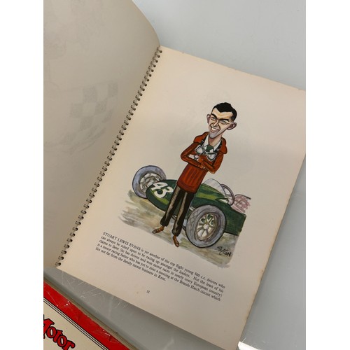 381 - Automobilia, motor racing and motoring ephemera, a collection of motor racing charactures and a coll... 