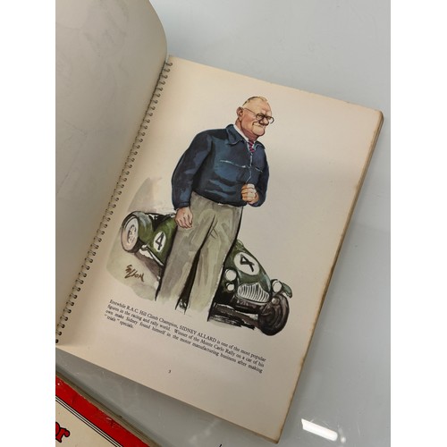 381 - Automobilia, motor racing and motoring ephemera, a collection of motor racing charactures and a coll... 