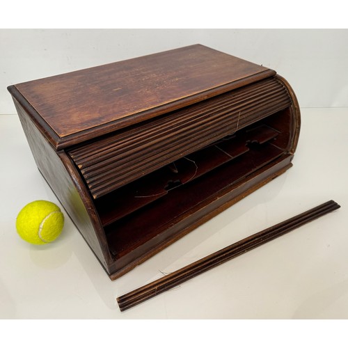 172 - Mahogany storage Furniture, storage box, a table top tambor fronted stationary storage box for resto... 