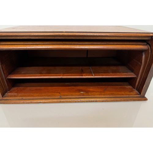 173 - Wooden office Furniture, storage box, a table top tambor fronted stationary storage box, 44 cm x 28 ... 