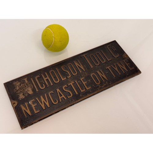 28 - Tools, Advertising signage, a cast bronze sign for The Joseph C. Nicholson Tool Co Newcastle on Tyne... 