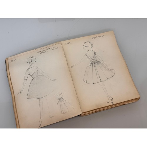 40 - Vintage Fashion ephemera, three hand drawn fashion drawings 1961 1964 1966.

This lot is available f... 