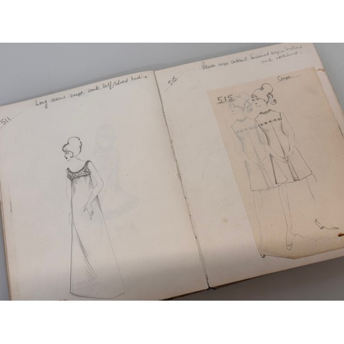 40 - Vintage Fashion ephemera, three hand drawn fashion drawings 1961 1964 1966.

This lot is available f... 