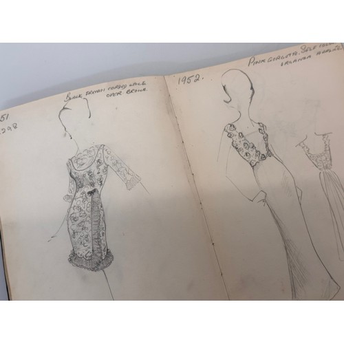 40 - Vintage Fashion ephemera, three hand drawn fashion drawings 1961 1964 1966.

This lot is available f... 