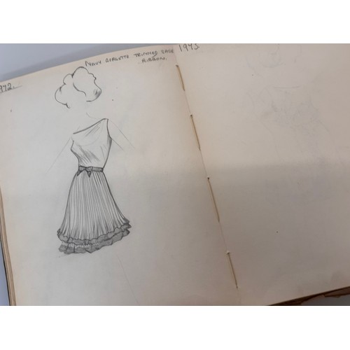 40 - Vintage Fashion ephemera, three hand drawn fashion drawings 1961 1964 1966.

This lot is available f... 